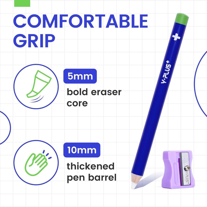 trailfun Pen Style Eraser Eraser Pen, 3 Pcs Eraser Pen with Sharpener, Sharpenable Eraser Stick, School Art Supplies for Kids Artist Adult - Blue - Image 3